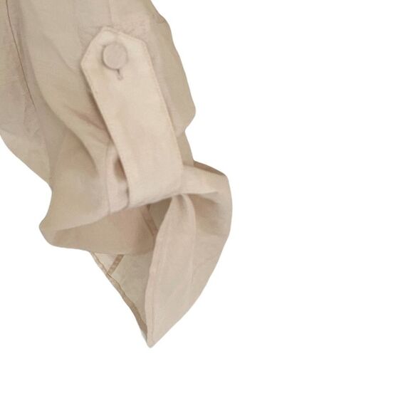 BCBGMAXAZRIA Tori Cotton Silk V-Neck Long Sleeve Popover Shirt Blouse Tan XS - Picture 5 of 7